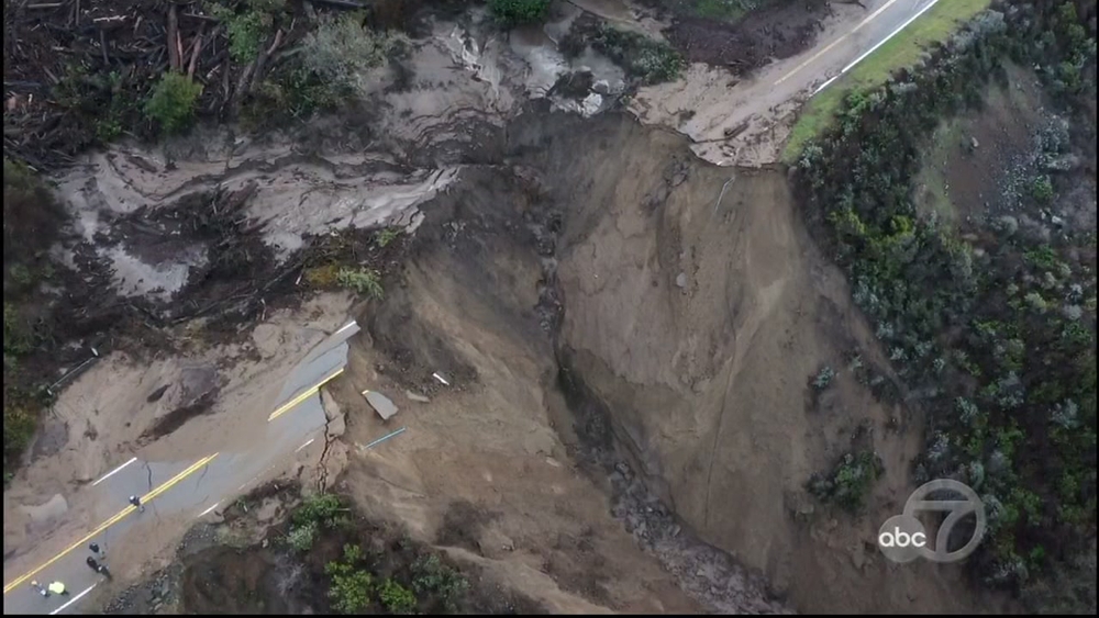 Drone video shows aftermath of massive landslide on Hwy. 1