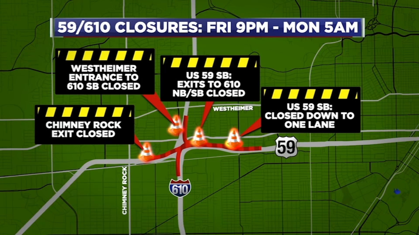 Houston traffic Weekend closures include lane closures on US59