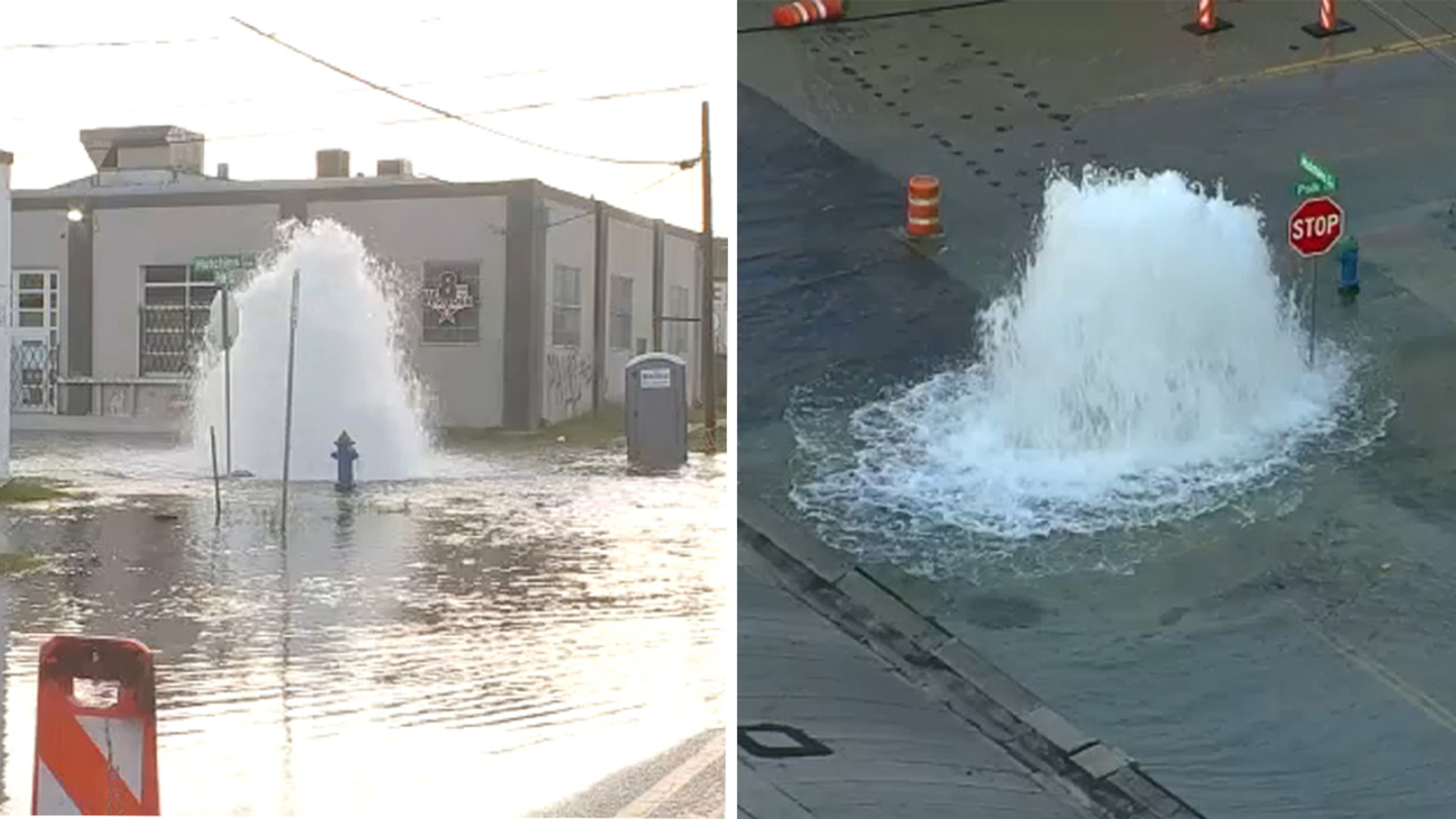 Massive water leak floods east downtown Houston intersection of