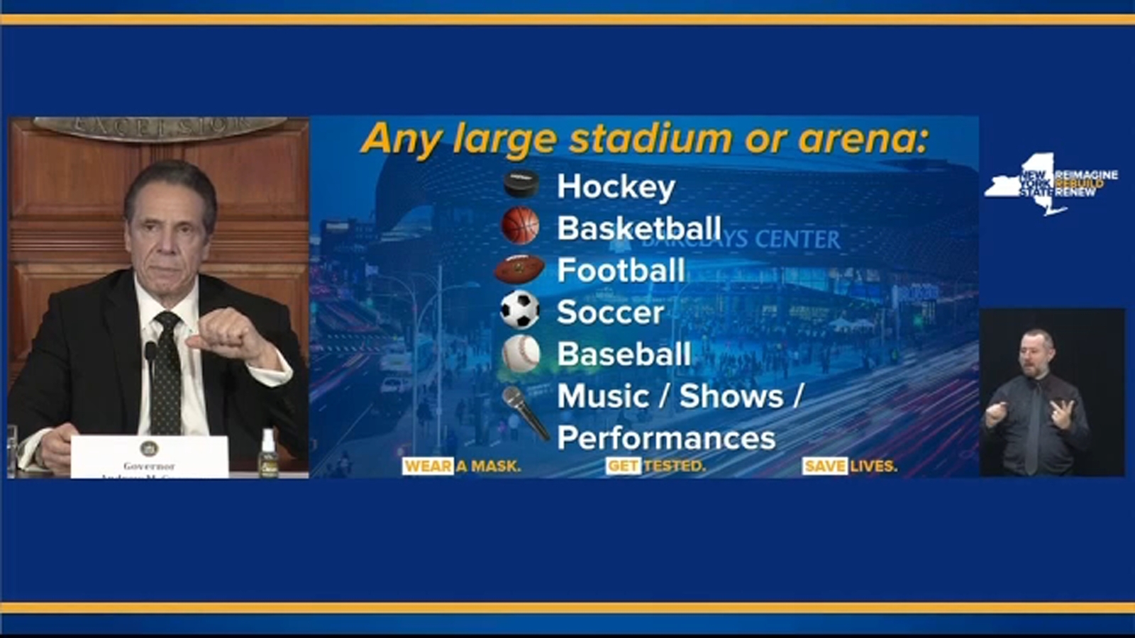 COVID NY Update Sports arenas, certain music venues can reopen with capacity limits February 23