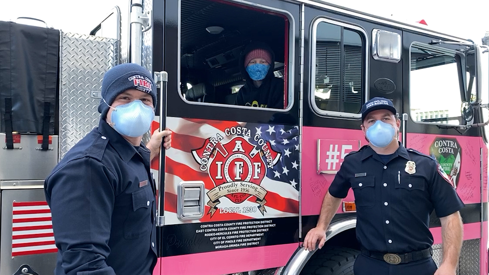 East Bay pink fire engine transports cancer fighters to last treatment