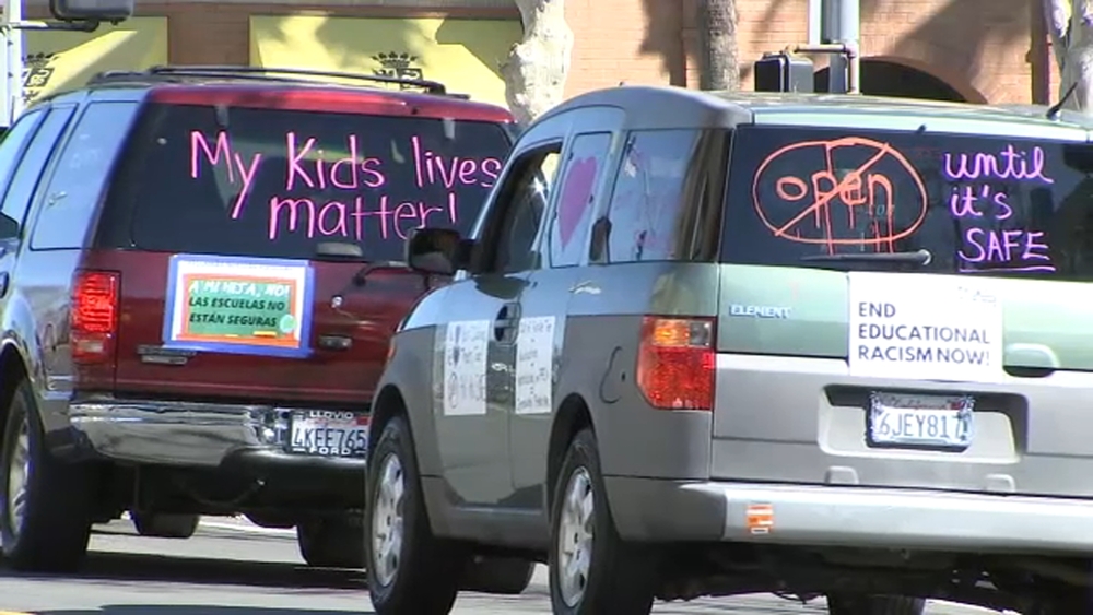 Reopening schools: LA teachers union holds car caravan protest
