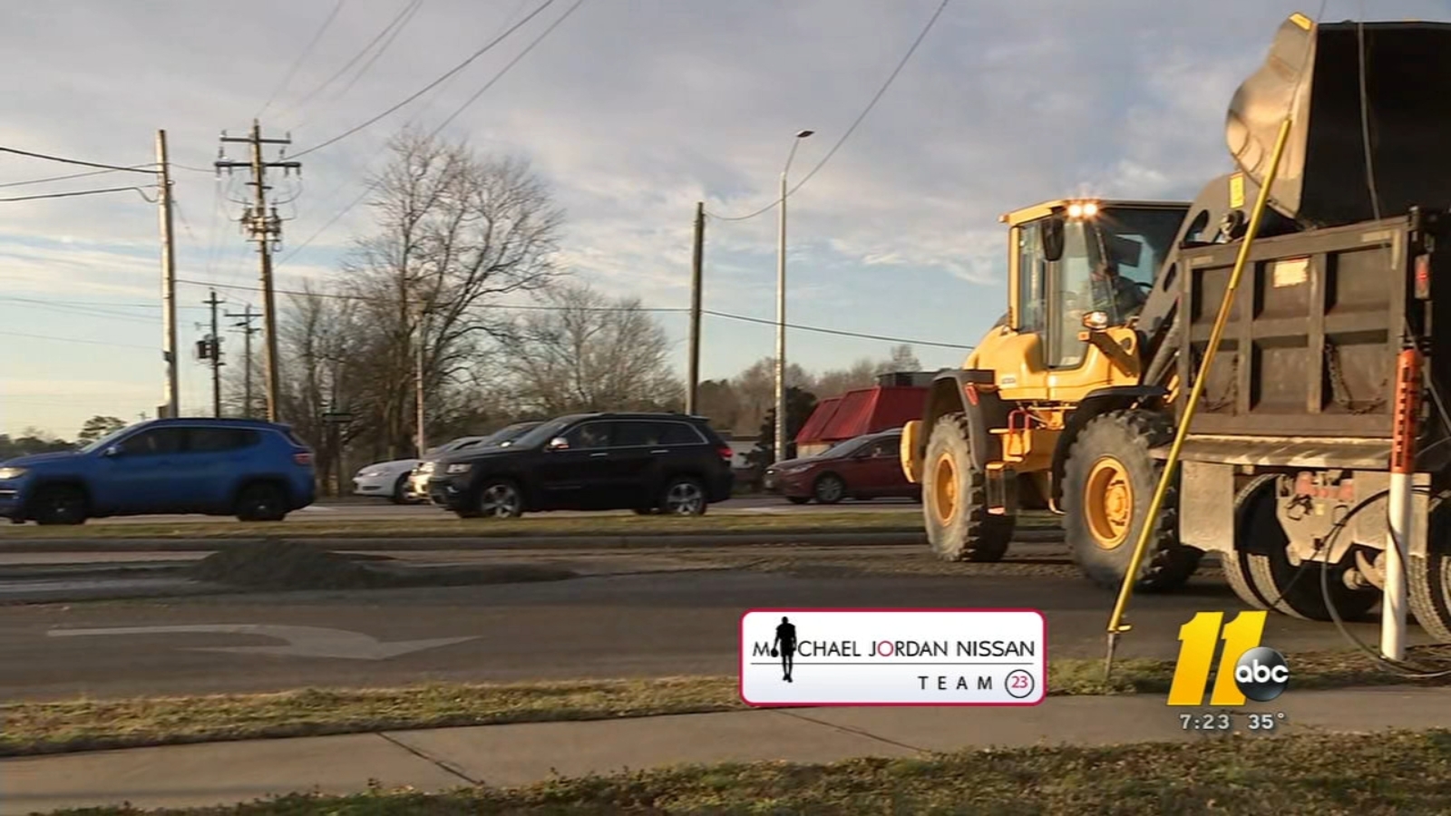 Road closed due to spilled concrete near Knightdale at Smithfield Road