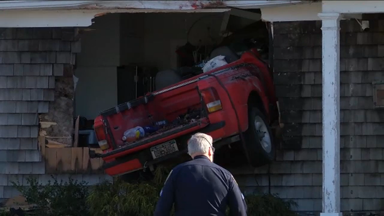 3 hurt after pickup truck crashes into home in Riverhead, Long Island