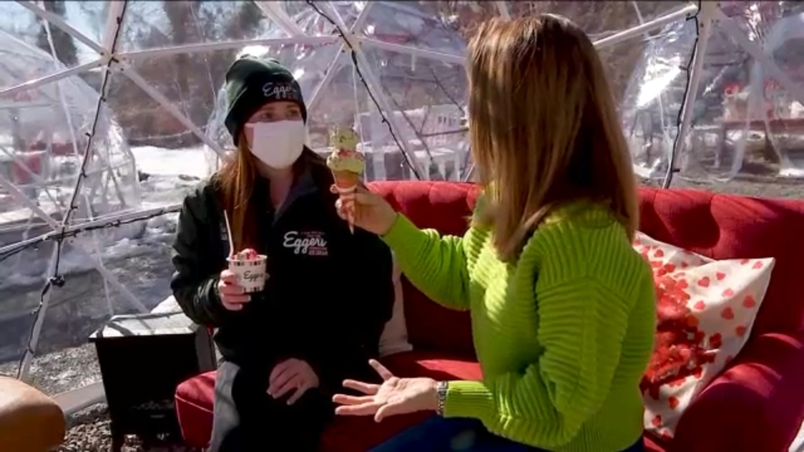 Neighborhood Eats Ice cream inside an igloo at Egger's in Richmond