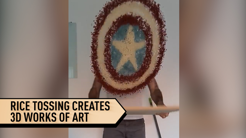 Rice tossing creates 3D works of art
