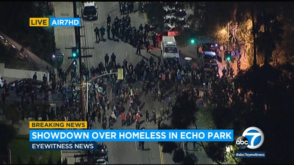 Protesters, police face off at Echo Park Lake