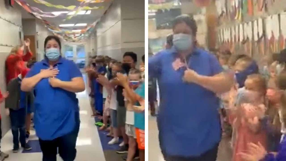 School cheers cafeteria manager who passed citizenship test