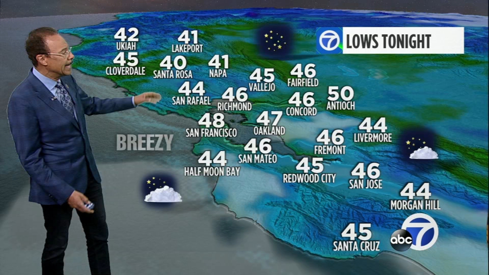 AccuWeather forecast Breezy and cool across Bay Area tonight ABC7