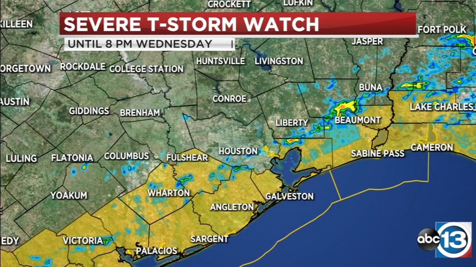 Severe Thunderstorm Watch south of Houston until 8 p.m. 1 Severe Thunderstorm Watch south of Houston until 8 p.m.