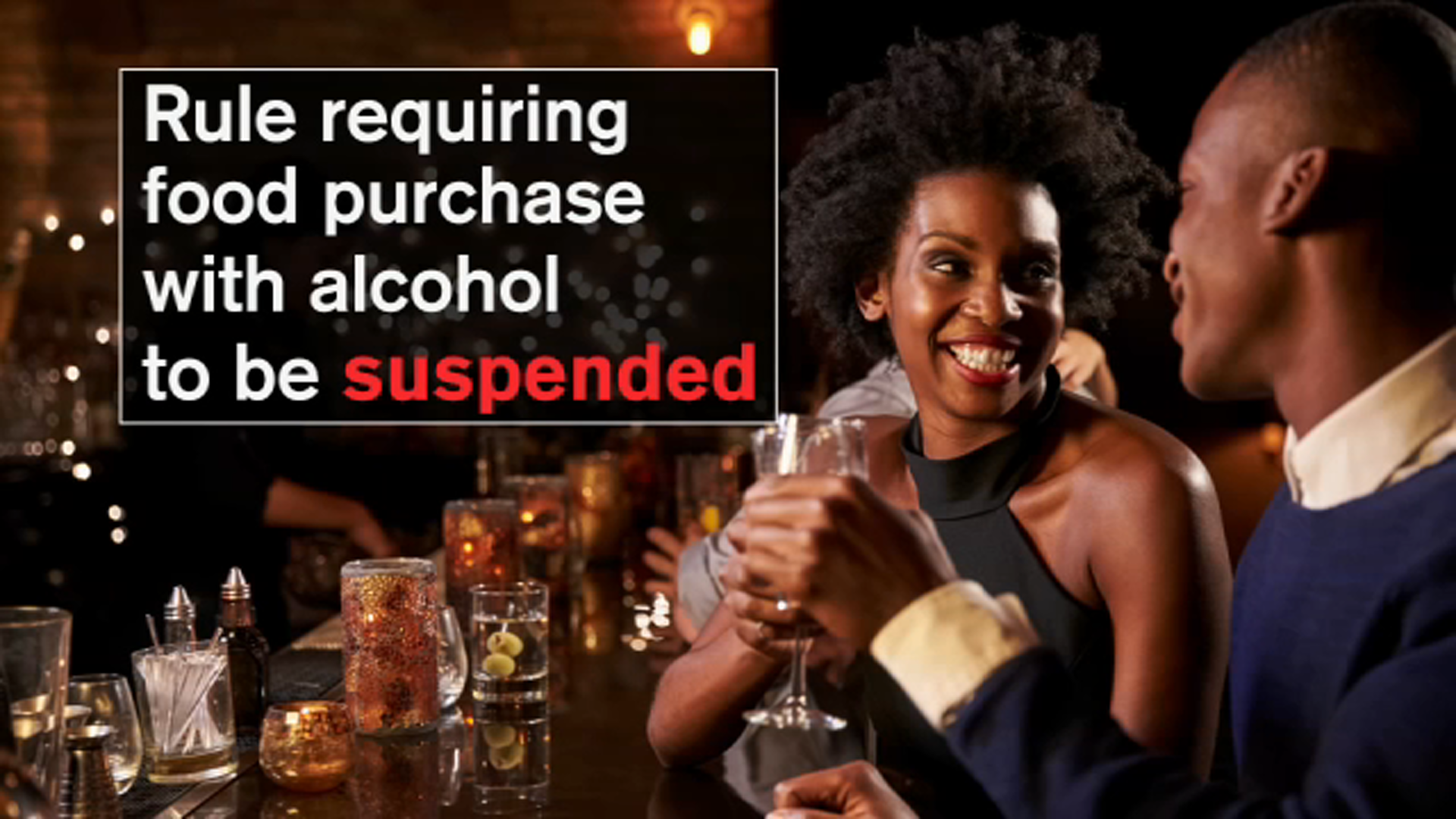 COVID rule requiring food purchase with alcohol to be suspended