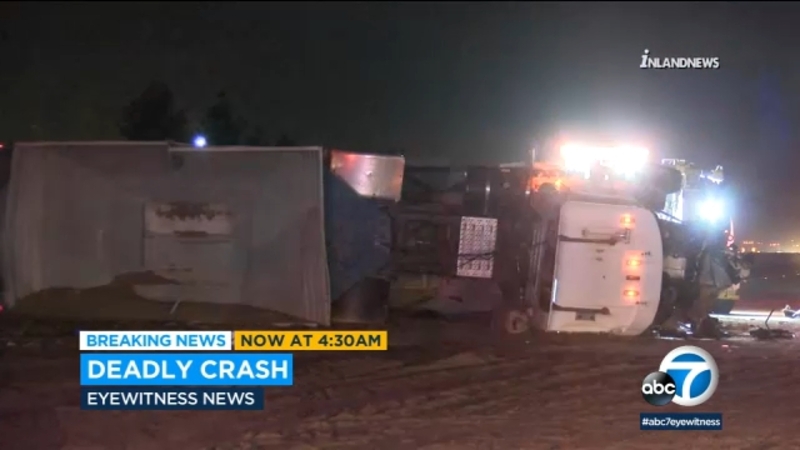 210 Freeway Crash 1 Killed After Semi Truck Overturns In Fontana And Closing Lanes Abc7 Los Angeles