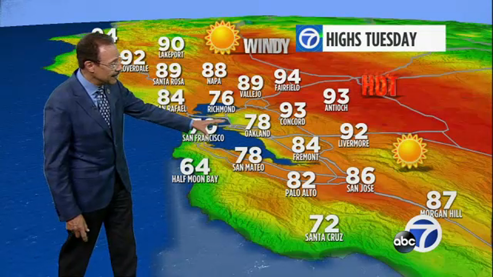 AccuWeather forecast Breezy tonight, warm to hot Tuesday ABC7 San
