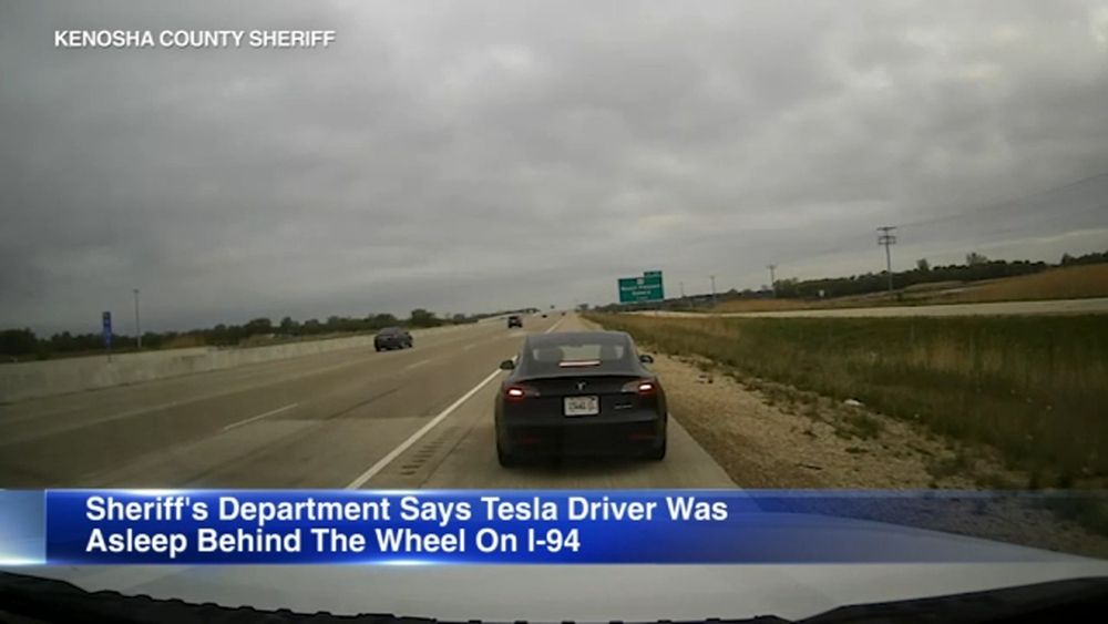 Tesla driver from Palatine accused of sleeping behind the wheel, Kenosha County Sheriff Dept. says