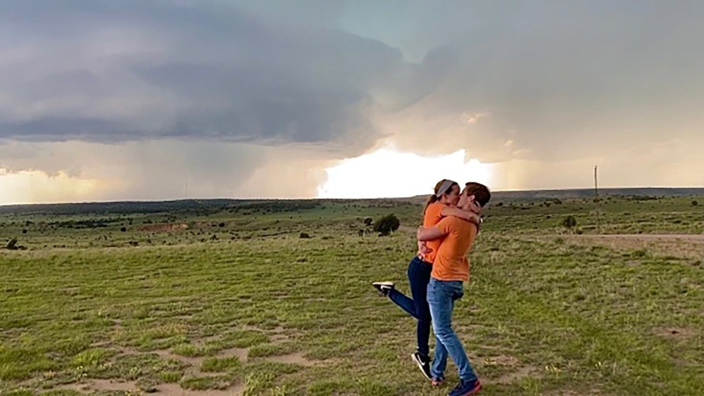 AccuWeather meteorologist proposes in front of tornado