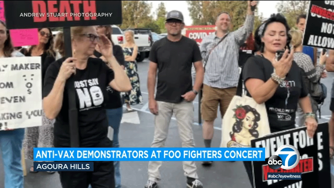 Anti-vaccine protesters picket outside Foo Fighters' SoCal concert