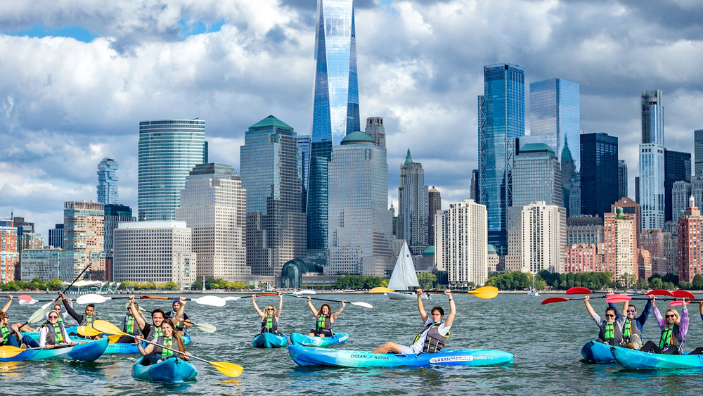 Admire the NYC skyline while paddling on the Hudson River