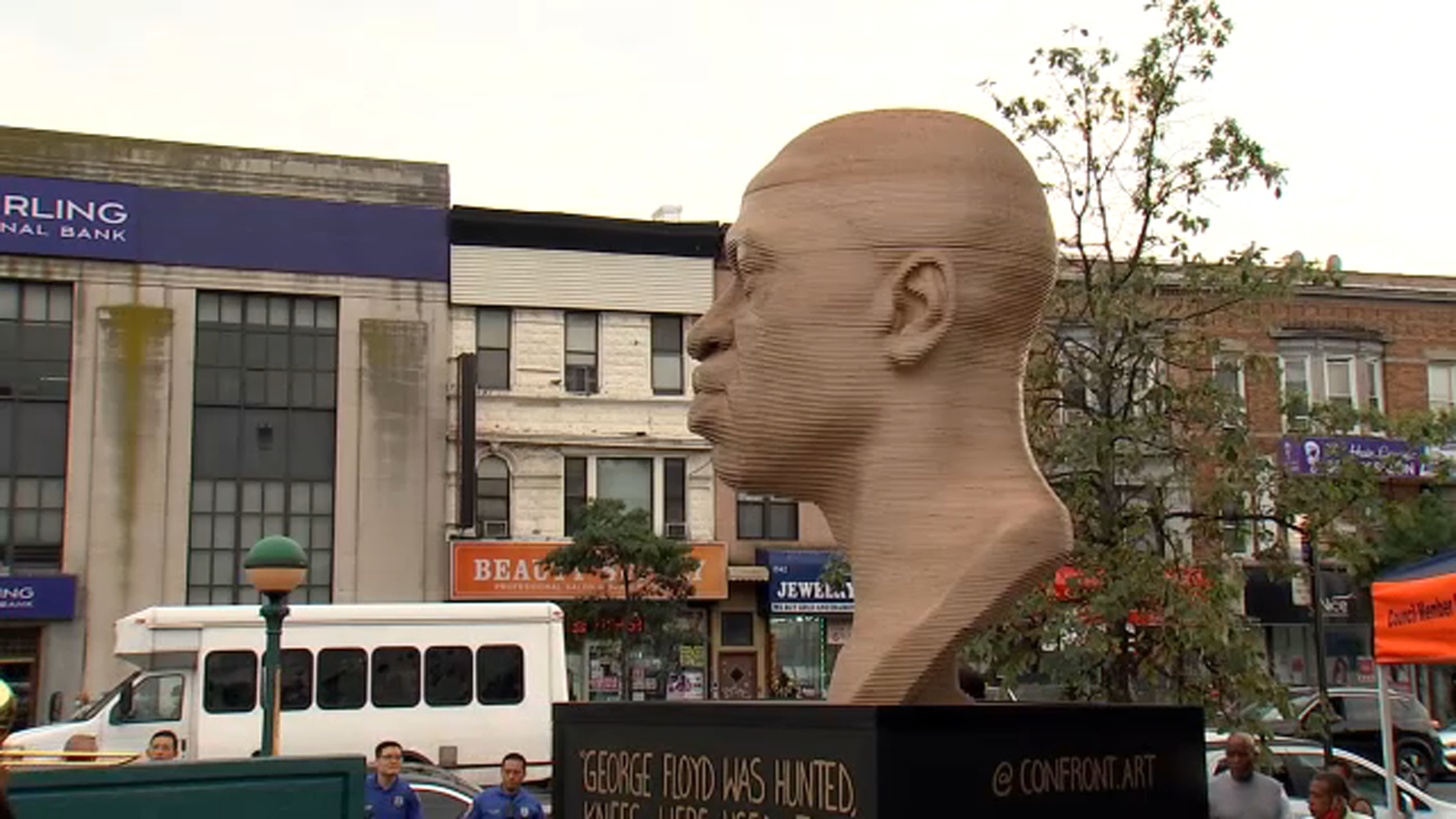 Repaired bust of George Floyd unveiled after spray-painted by vandals