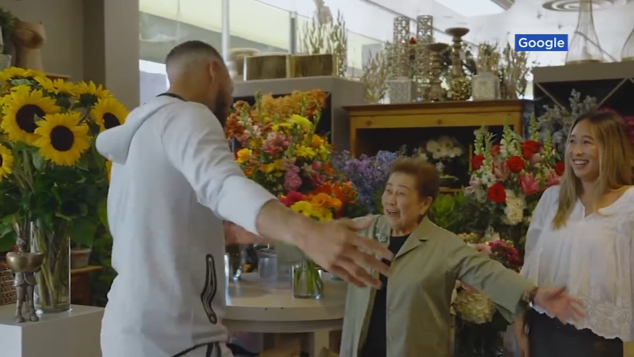Warriors star Stephen Curry visits San Mateo 'sassy senior' florist in new  video with Google - ABC7 San Francisco