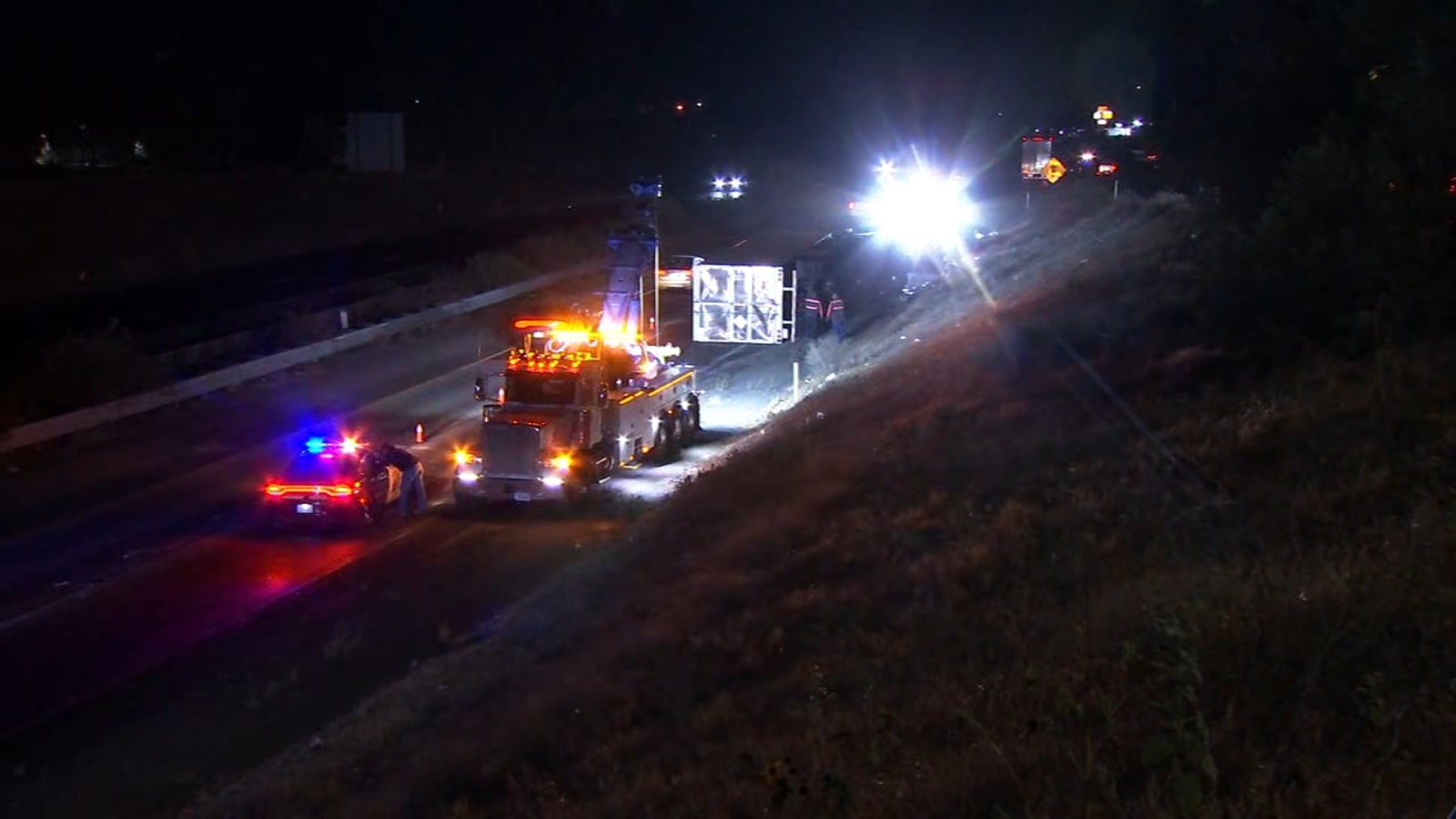 Traffic hazard: Big rig overturned on Highway 99 in Pixley - ABC30 Fresno