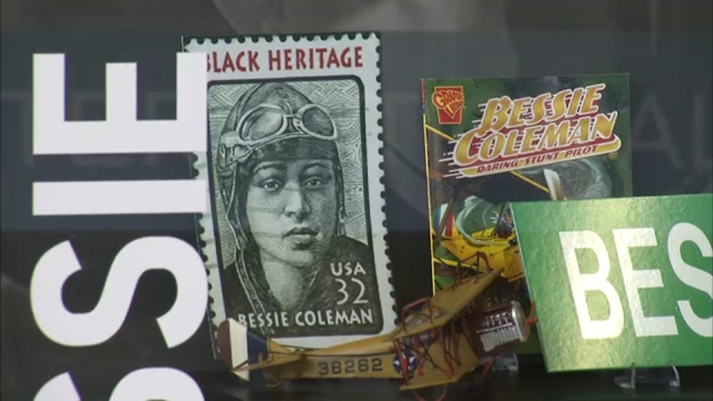 Bessie Coleman memorabilia displayed at O'Hare airport