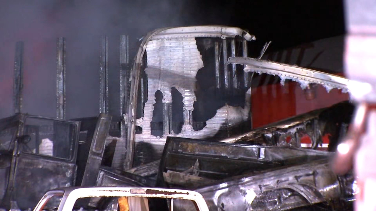 Large fire burns through vehicle storage yard in southeast Fresno