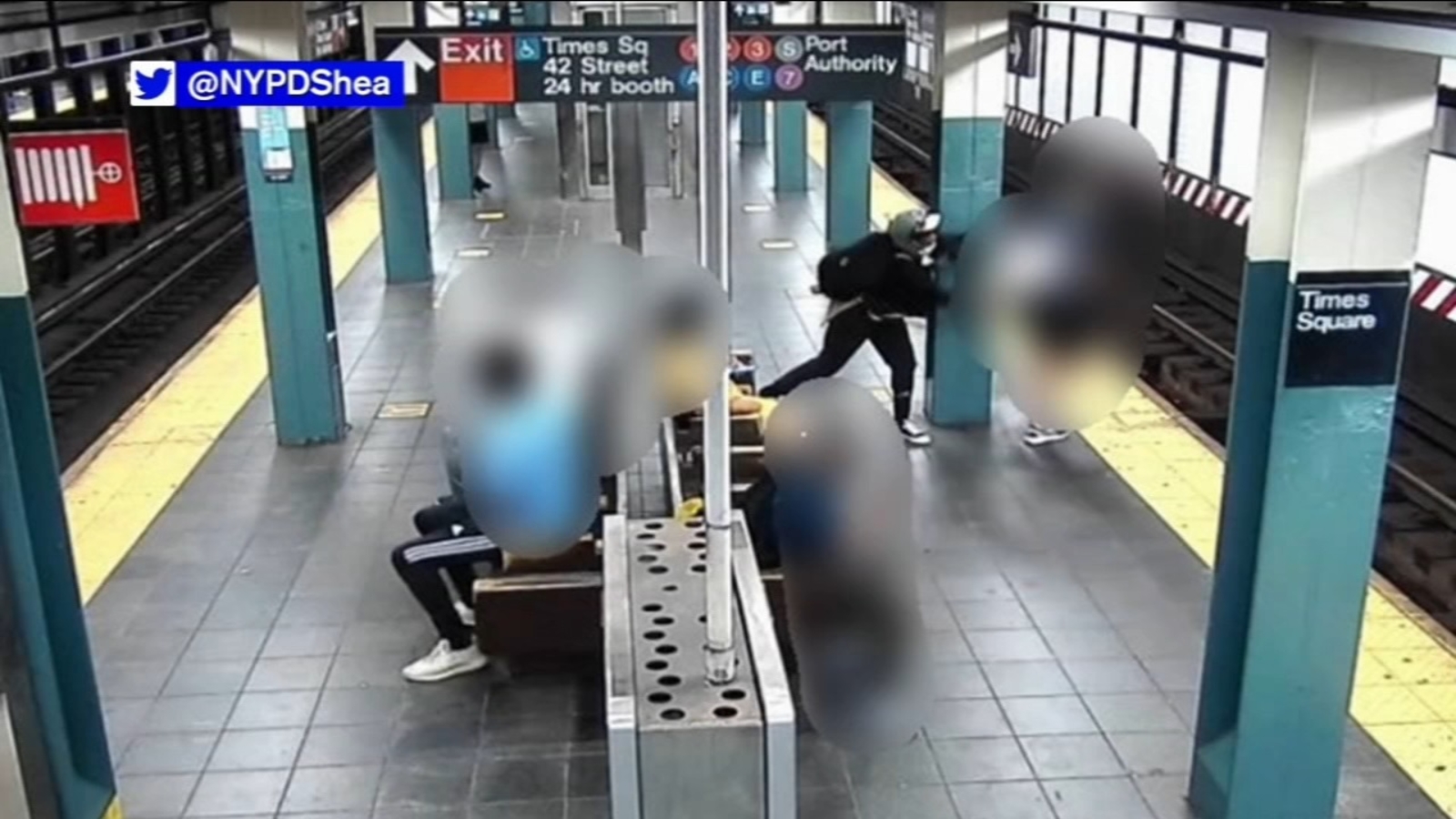 Woman nearly shoves man onto subway tracks in Times Square in an