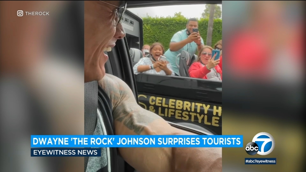 Dwayne Johnson surprises fans on LA celebrity tour