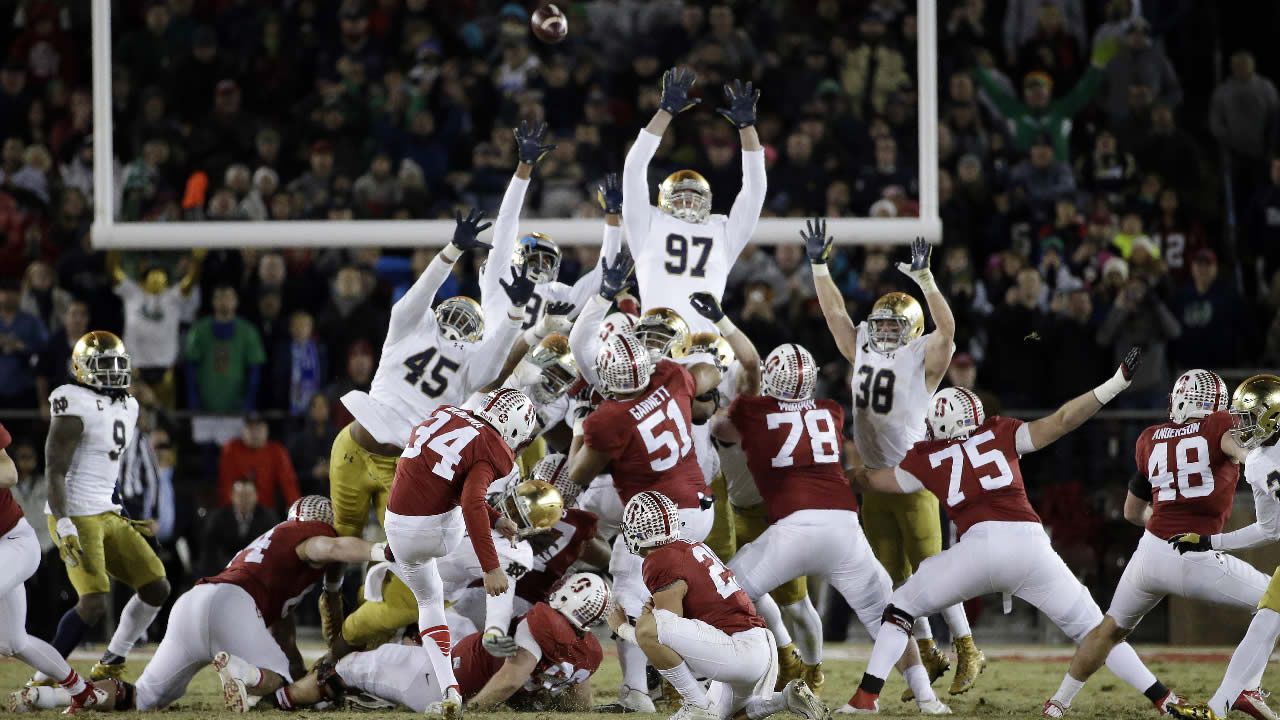 No. 13 Stanford rallies past No. 4 Notre Dame 38-36