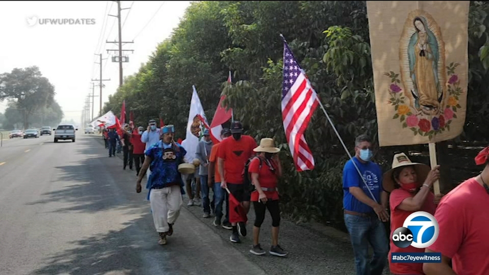 Farmworkers march to French Laundry after Newsom vetoes bill