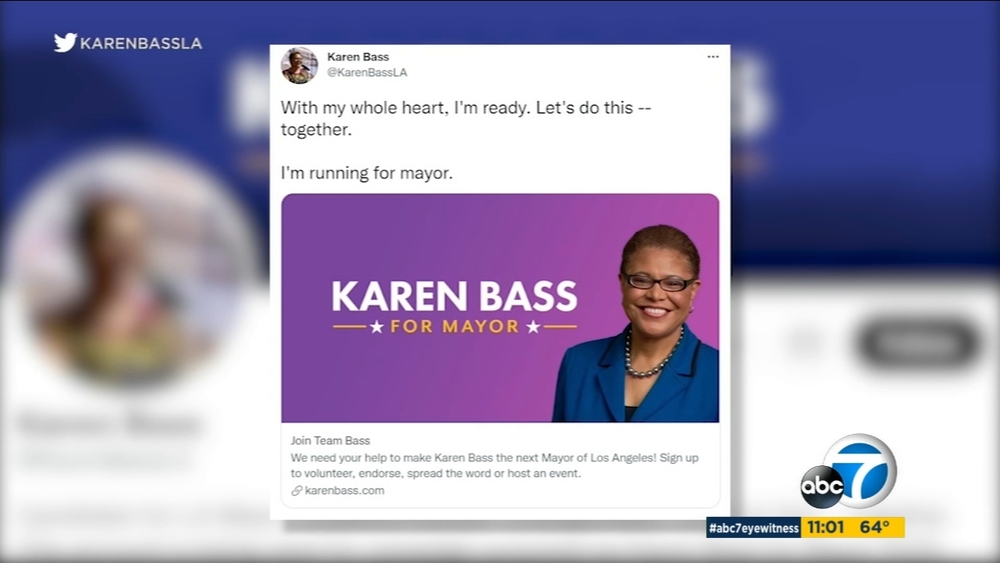 Karen Bass announces her candidacy to become next LA mayor
