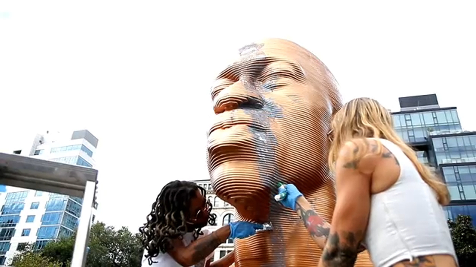 George Floyd statue vandalized in Union Square Park; Suspect flees on ...