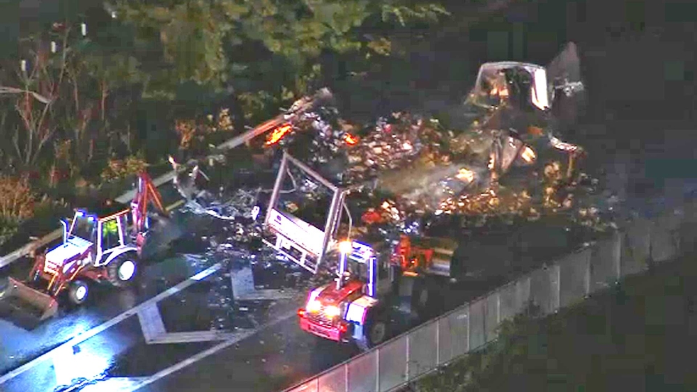 Tractor trailer crashes and burns on NJ Turnpike