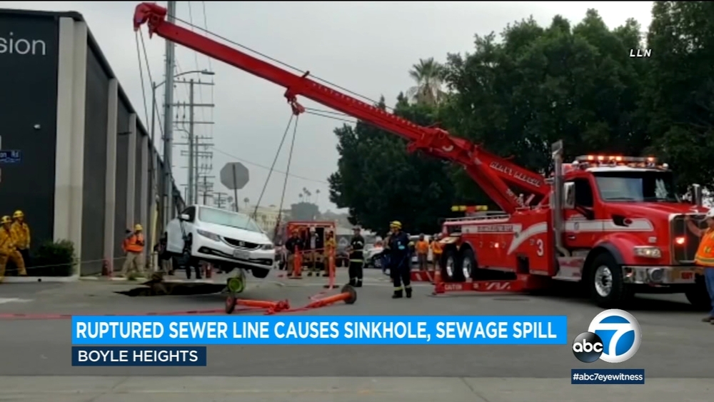 Ruptured sewer line causes sinkhole, sewage spill near Boyle Heights