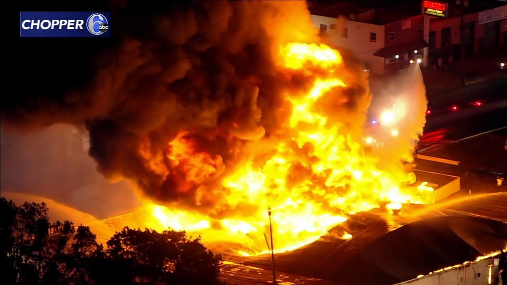 Chopper 6 over massive fire at warehouse in Pennsauken Twp., NJ