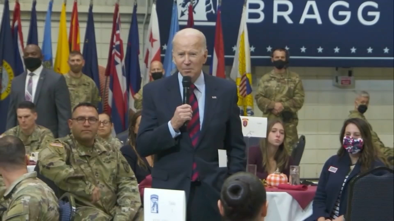 Bidens visit Fort Bragg, dish out Thanksgiving meal for troops