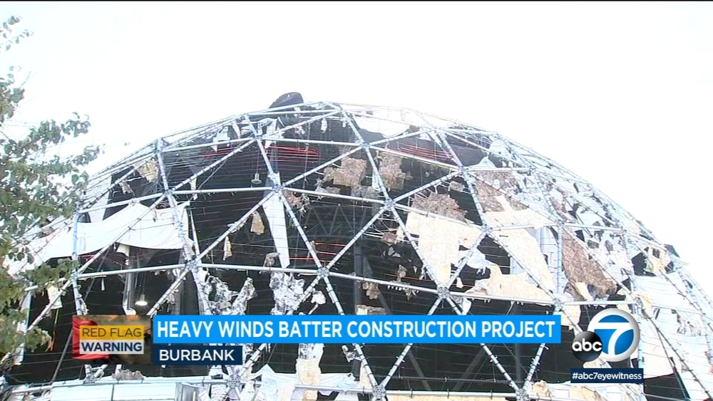 Wind destroys Burbank studio construction project