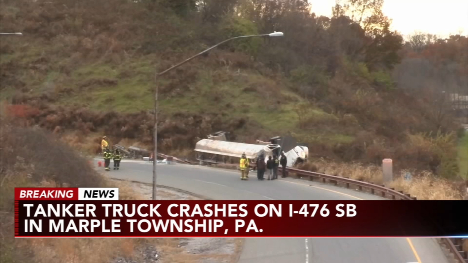Overturned tanker truck causing traffic troubles for drivers in the