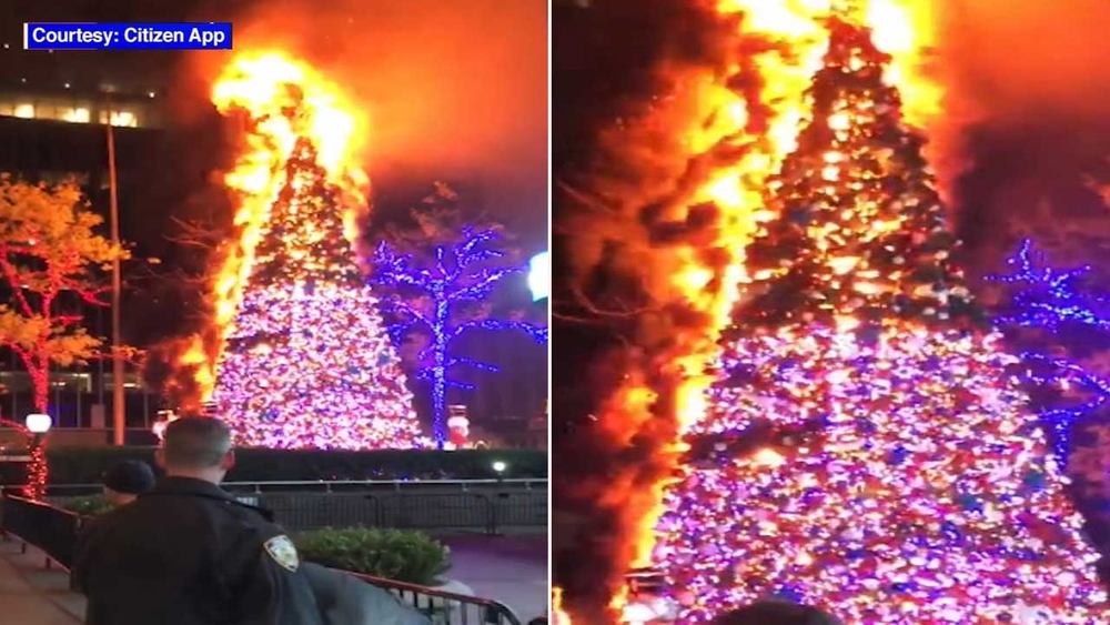 Raw video: Fox News Christmas tree on fire