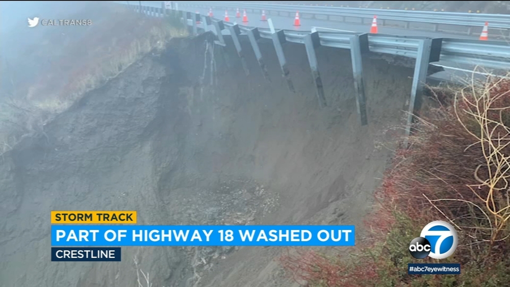 Highway 18 near Crestline closed for storm damage