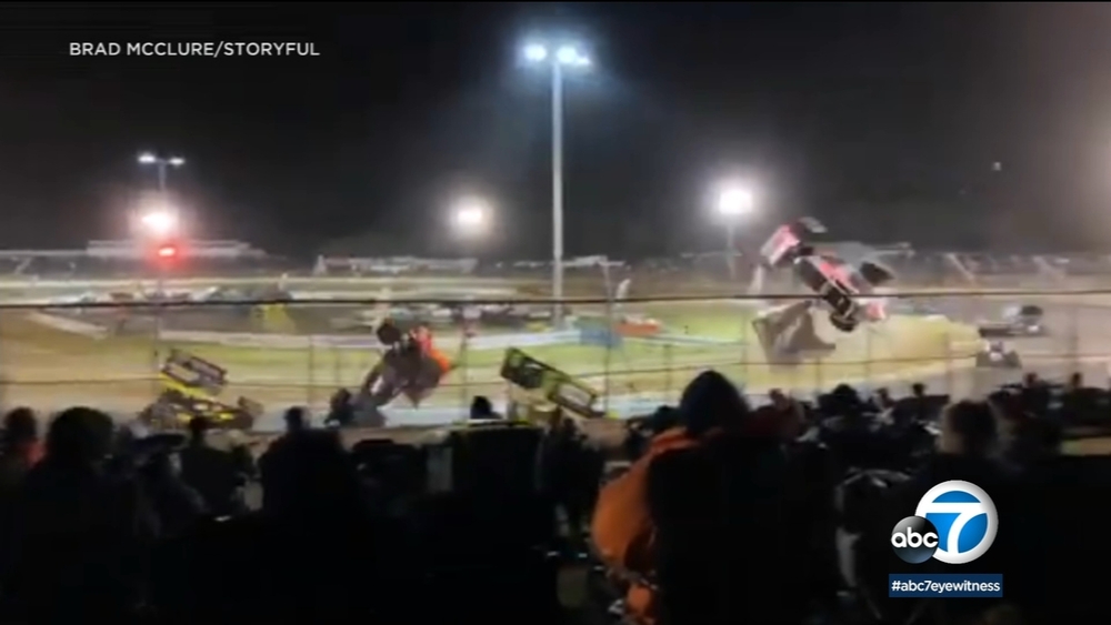 Sprint car crash at race track in Australia sends vehicles flying