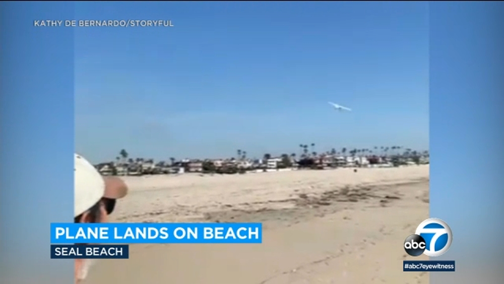Video shows small plane making emergency landing on Seal Beach