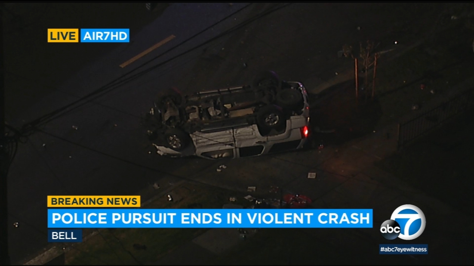 Chase ends in violent crash as suspect's SUV flips over after hitting ...