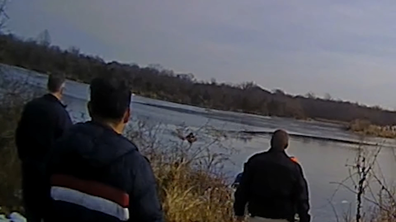 VIDEO: Officials rescue woman, dog from icy lake in Mercer County