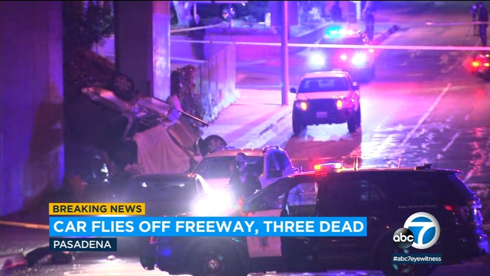 3 people killed after car flies off 210 Freeway in Pasadena