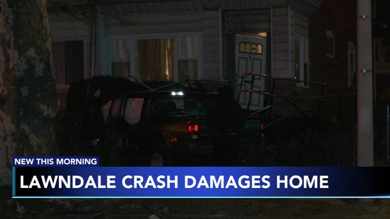 Car crash sends vehicle into side of home in city's Lawndale section