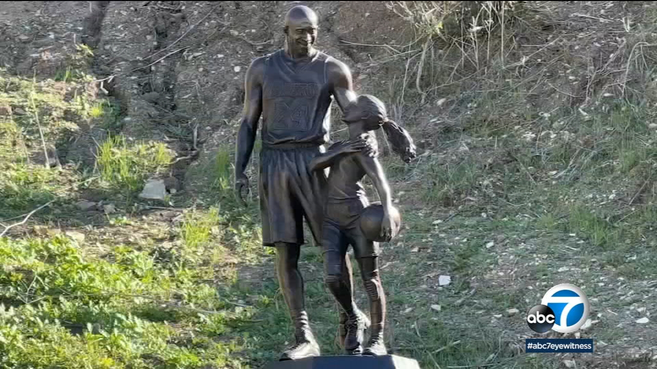 Statue honors Kobe Bryant, daughter Gianna at Calabasas crash site