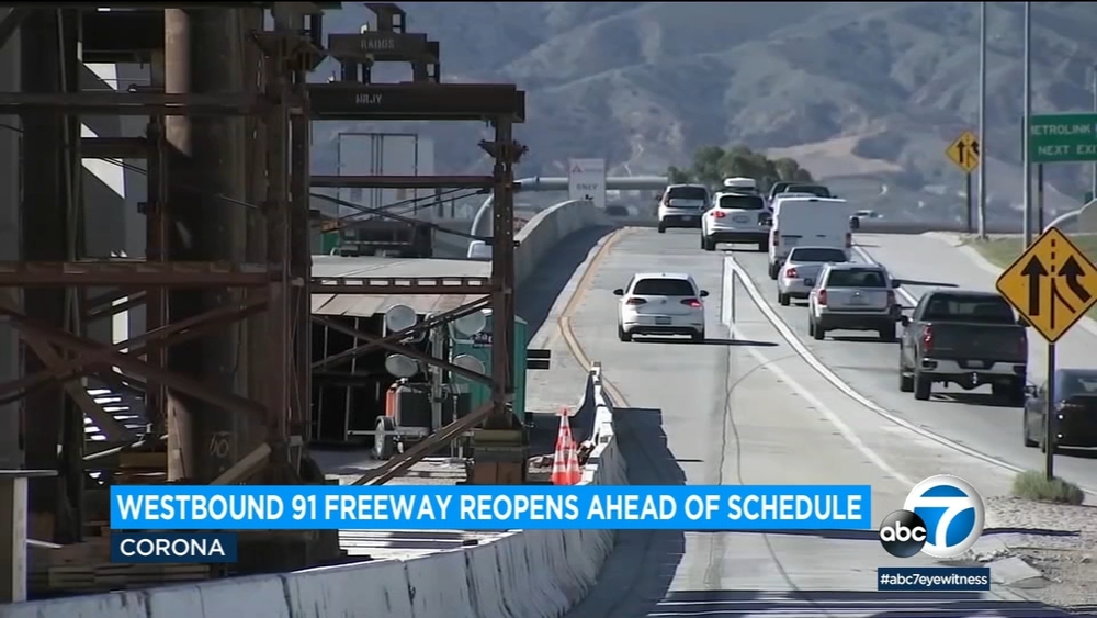Westbound 91 Freeway through Corona reopens ahead of schedule