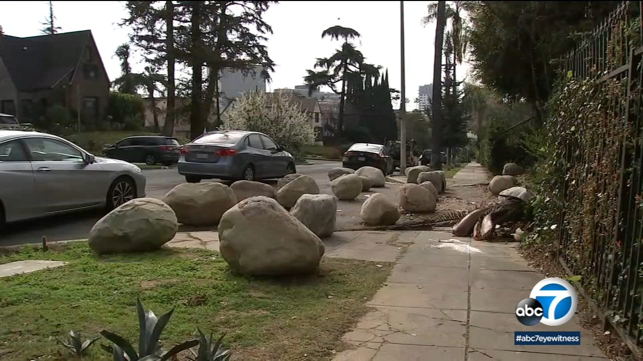 Boulders in Koreatown neighborhood appear to block out homeless camps