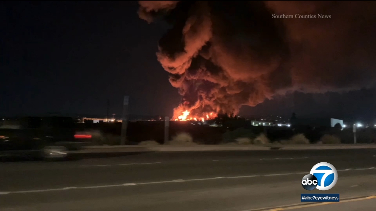Massive fire rips through foam business in Orange County